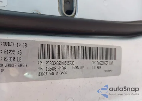 2019 Chrysler 300 300S из США, поврежденный, VIN 2C3CCABG9KH515733